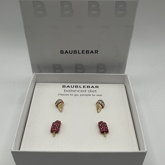 BaubleBar Gold and Red Ice Cream Earrings Set - Picture 2 of 6